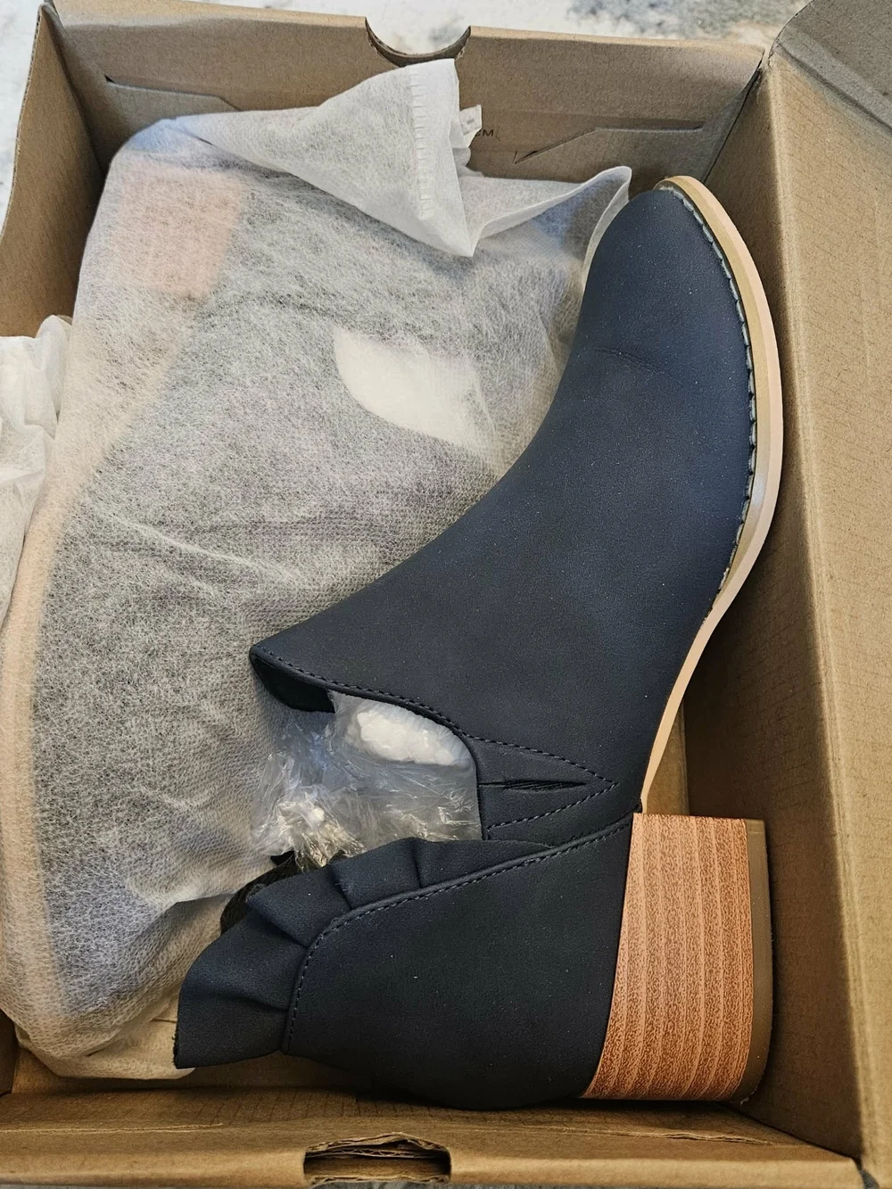 Navy Ruffle-Back Ankle Booties - Women